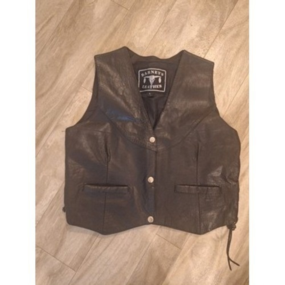 Barneys Leather Mens Black Genuine Leather Biker Motorcycle Vest Side Lace Up L